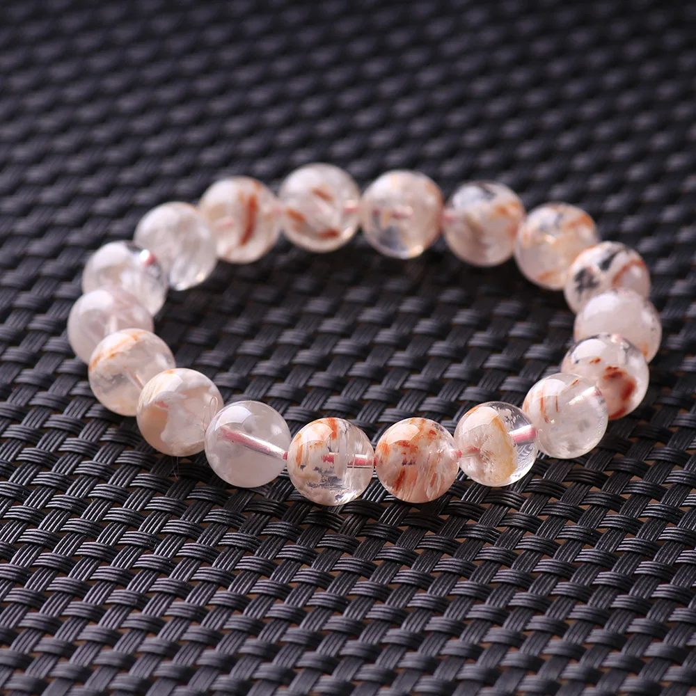 

Genuine natural orange ghost crystal quartz round bead bracelet, healing power stone jewelry, yoga bracelet for men and women