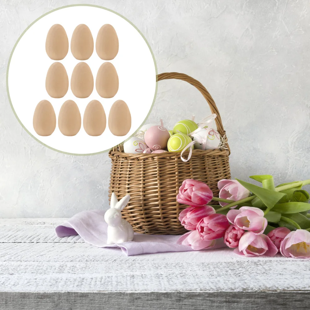 

20Pcs Easter Kids DIY Craft Wooden Egg Flat Bottom Unfinished Wood Eggs