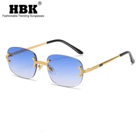 hbk blue rectangular sunglasses rimless men 2021 fashion square mirror sun glasses for women gradient lens frameless uv400
