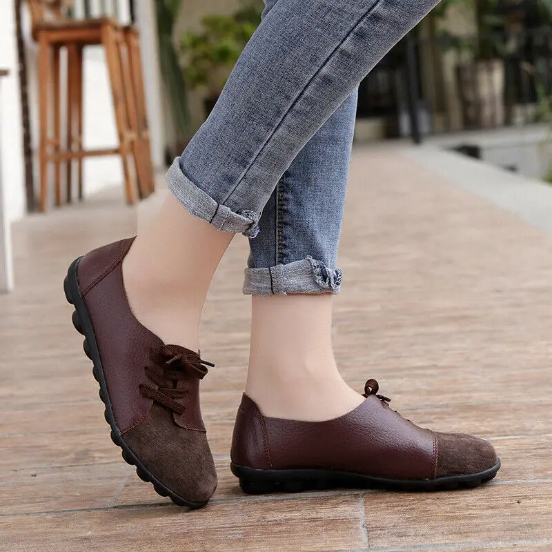 

NIS Leather Women's Flats Slip on Shoes No-slip Loafers Solid Color Soft Sole Shoes Outdoor Office Comfort Shoes