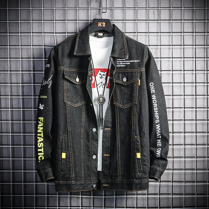 

Japanese Fashion Embroidered Denim Jacket Men's Spring and Autumn Youth Fashion Casual Trend Jacket Men Motorcycle Denim Jacket