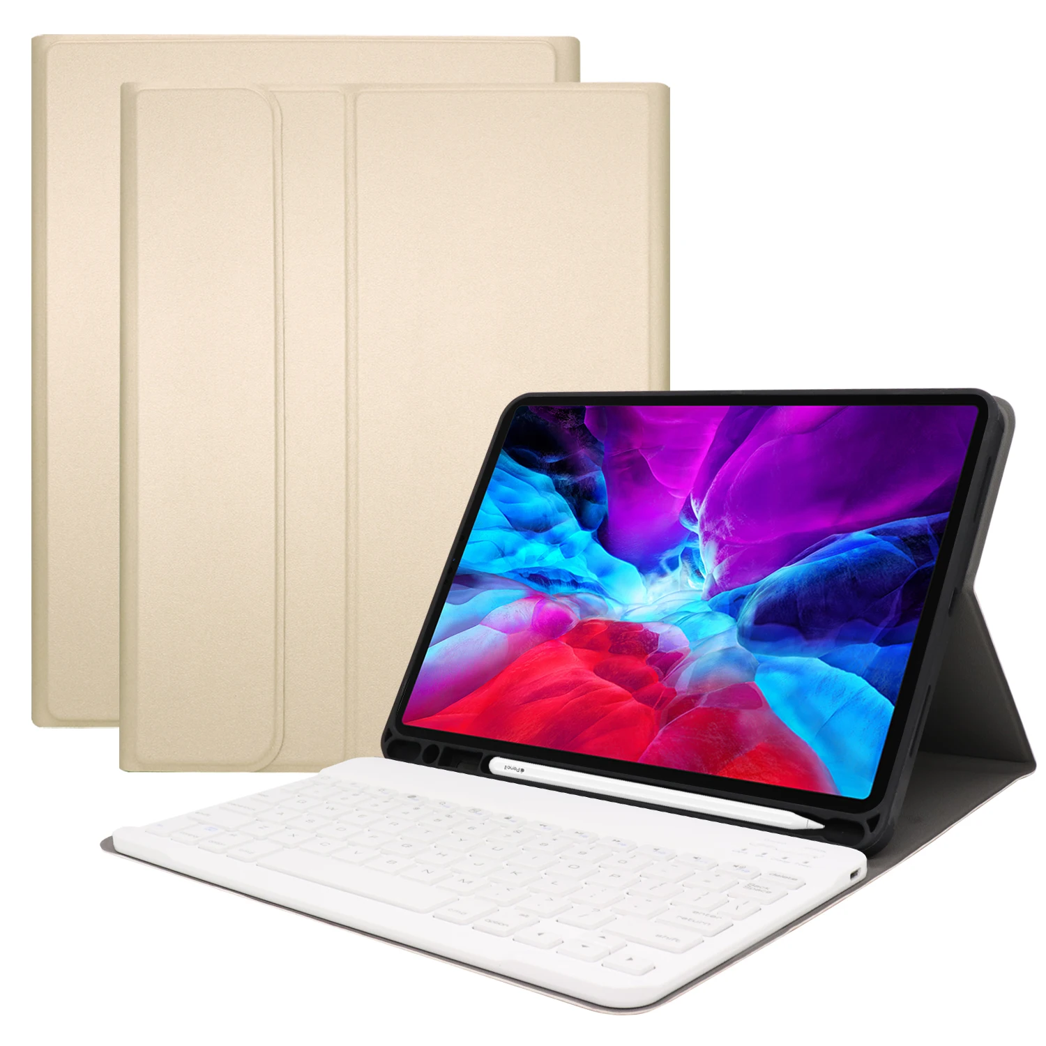 

XINMUM Wireless Keyboard Case for IPad Pro 11 Inch 2020 with Pencil Holder E-books Cover Backlight Gift Tempered Glass Film