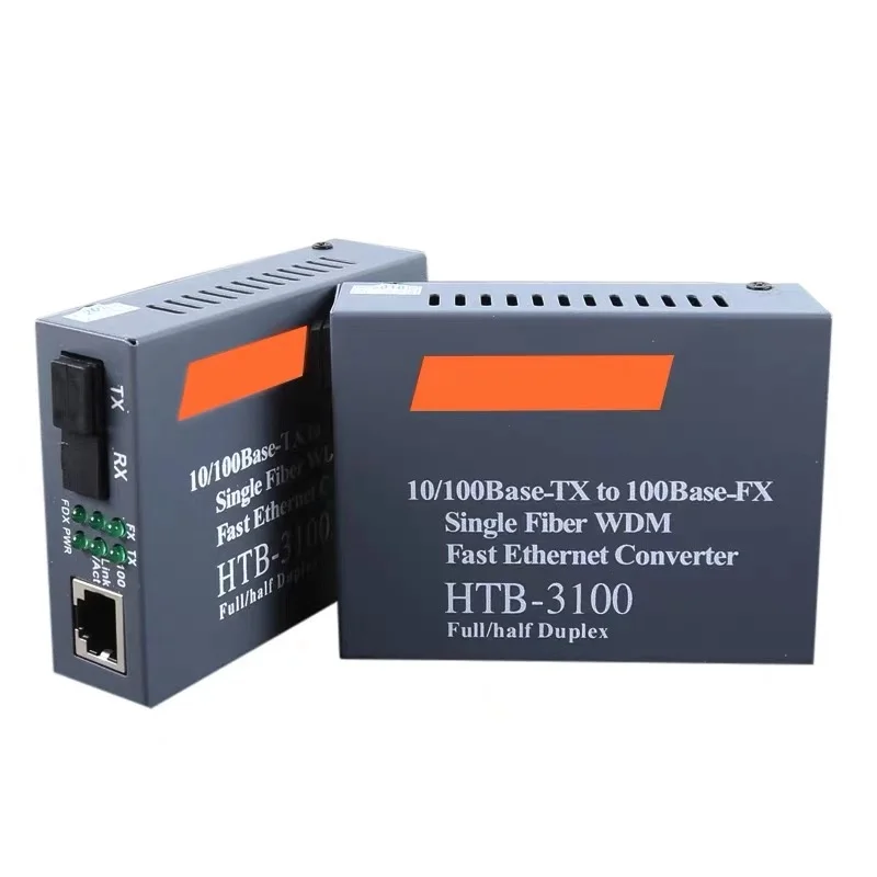 1 пара HTB-3100AB 10/100 м волоконно-оптический преобразователь SC однорежимный одинарный волоконно-оптический приемопередатчик 25 км
