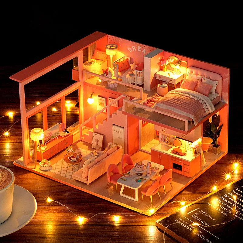 

DIY Dollhouse Wooden Doll Houses Miniature Doll House Furniture Kit Casa Music Led Toys For Children Birthday Gift L29