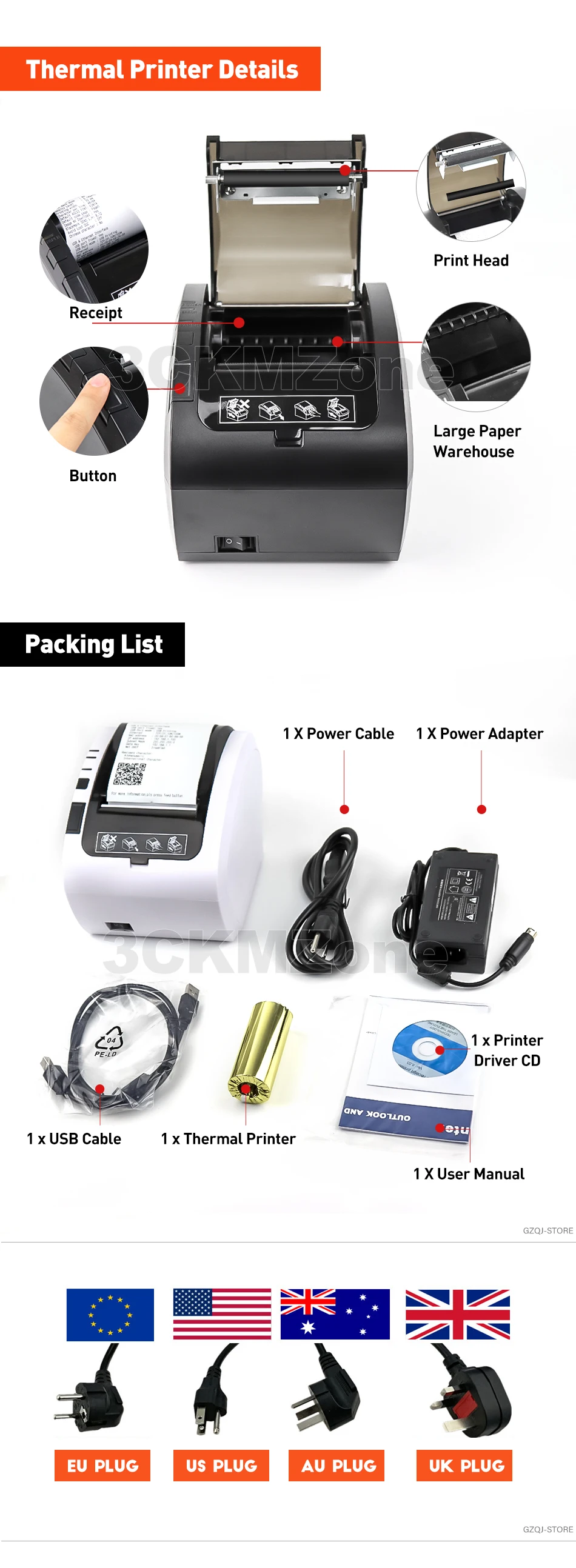80 мм Термопринтер чеков для кухни pos-принтер с автоматическим резаком USB/Ethernet портов чернильный Принтер магазин ресторан