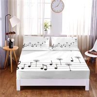 music note digital printed 3pc polyester fitted sheet mattress cover four corners with elastic band bed sheet pillowcases