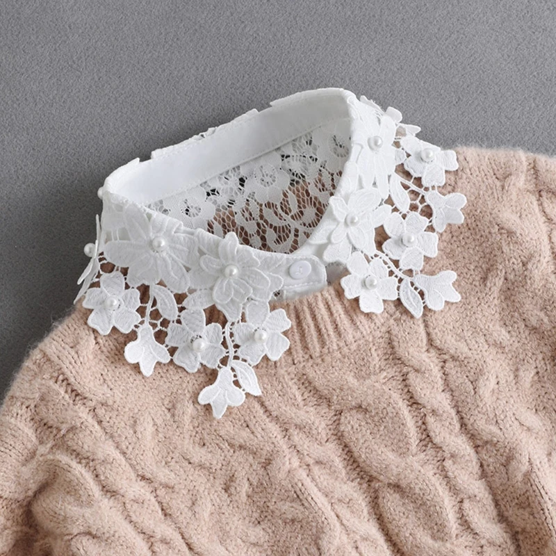 Женская блузка с круглым вырезом воротник обманка съемная кружевная полурубашка