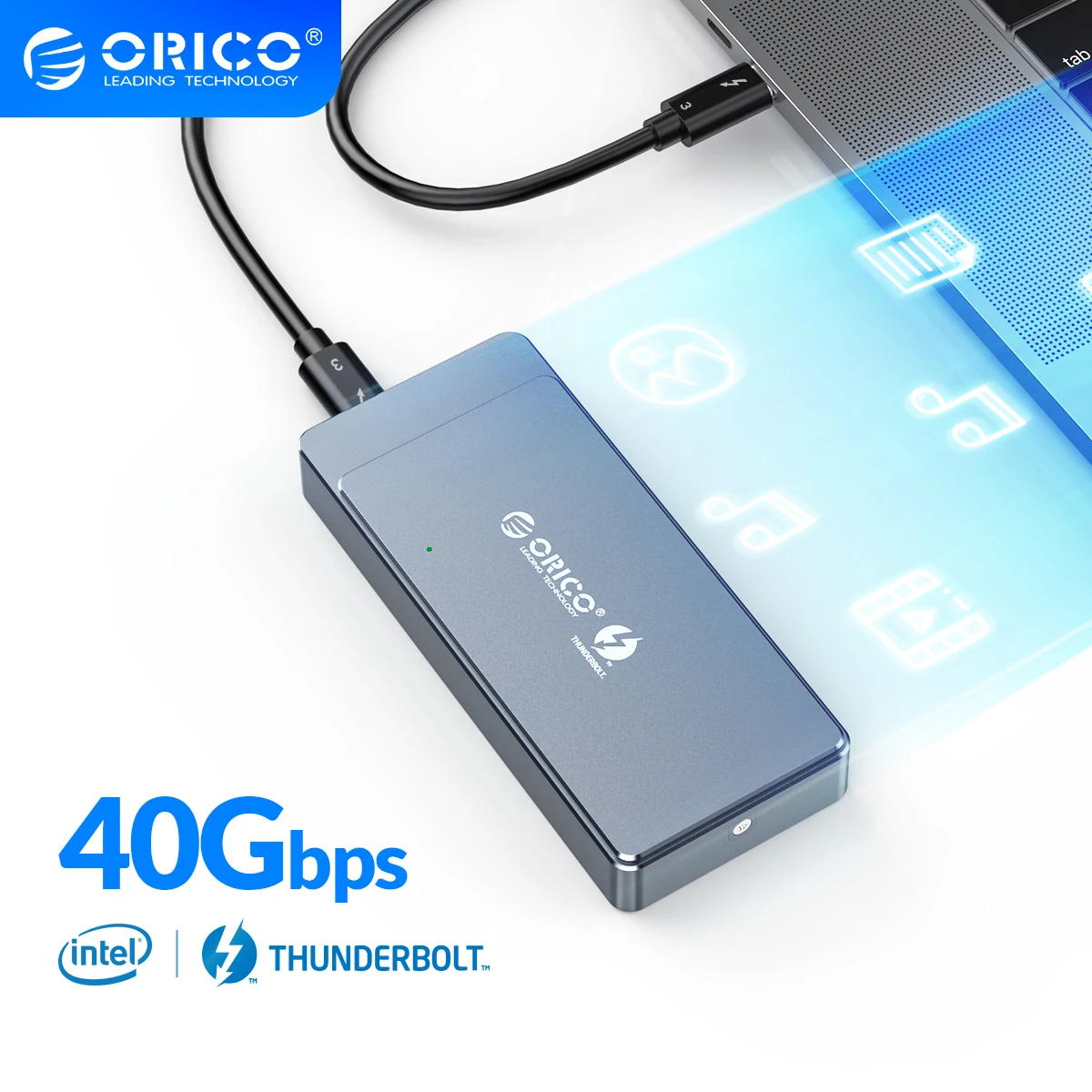 ORICO Thunderbolt 3 м. 2 NVME SSD HDD корпус 40 Гбит/с Поддержка ТБ Алюминий с портом C Тип кабель