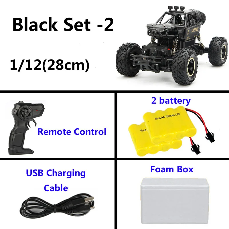 28cm Black(2battery) 1:12 4WD RC автомобили 2,4G радиоуправление 4x4 вождение автомобиля двойной привод двигателей Bigfoot автомобиль высокая скорость внедорожные Грузовики Игрушки для детей - Цвет: 28cm Black(2battery)