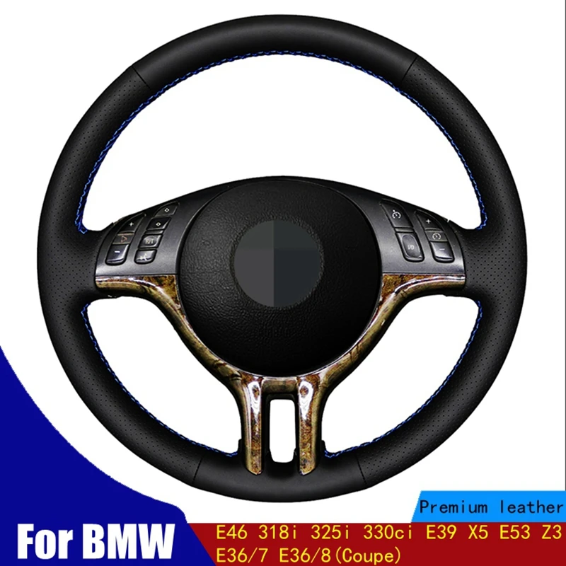 

Car Steering Wheel Cover Hand-stitched Black PU Artificial Leather For BMW E46 318i 325i 330ci E39 X5 E53 Z3 E36/7 E36/8(Coupe)