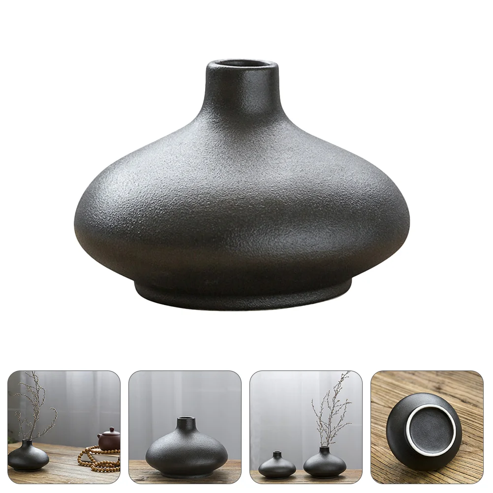 

1PC Ceramic Vase Crafts Decor Chinese Zen Ceramic Vase Ornament (Round Black)