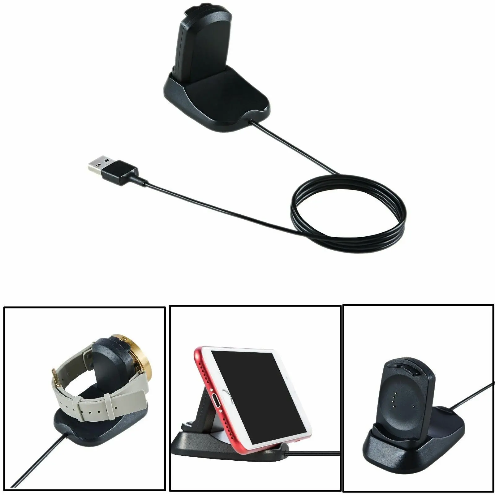 Black Small Durable USB Charger Charging Dock Phone Stand Holder For Misfit Vapor Smartwatch