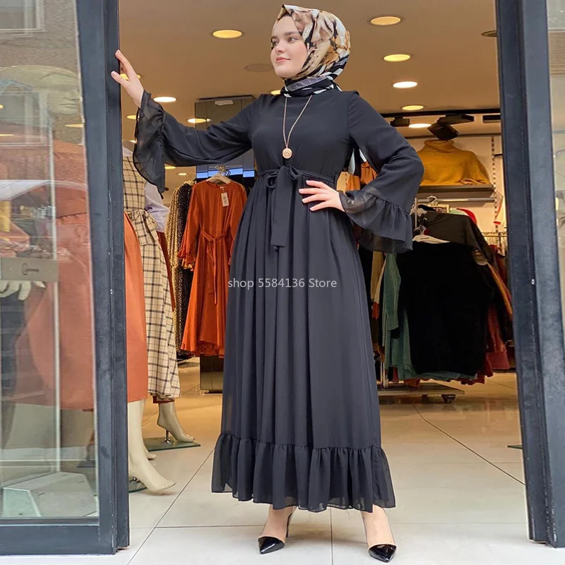 Женское шифоновое платье макси с колоколом элегантное однотонное в