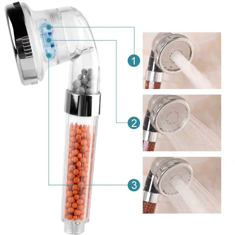

3 Function Adjustable Hand Held Jetting Shower Head Bathroom High Pressure Water Handheld Saving Anion Filter SPA Shower Heads