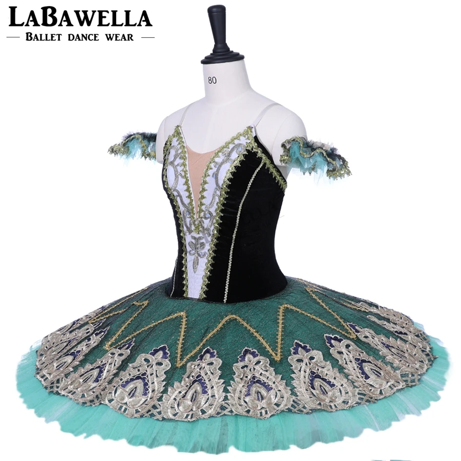 Профессиональная балетная пачка esmeralda для взрослых, черные, зеленые, для выступлений, Блинные пачки, бархатный лиф, балетный сценический костюм для женщин, BT9198
