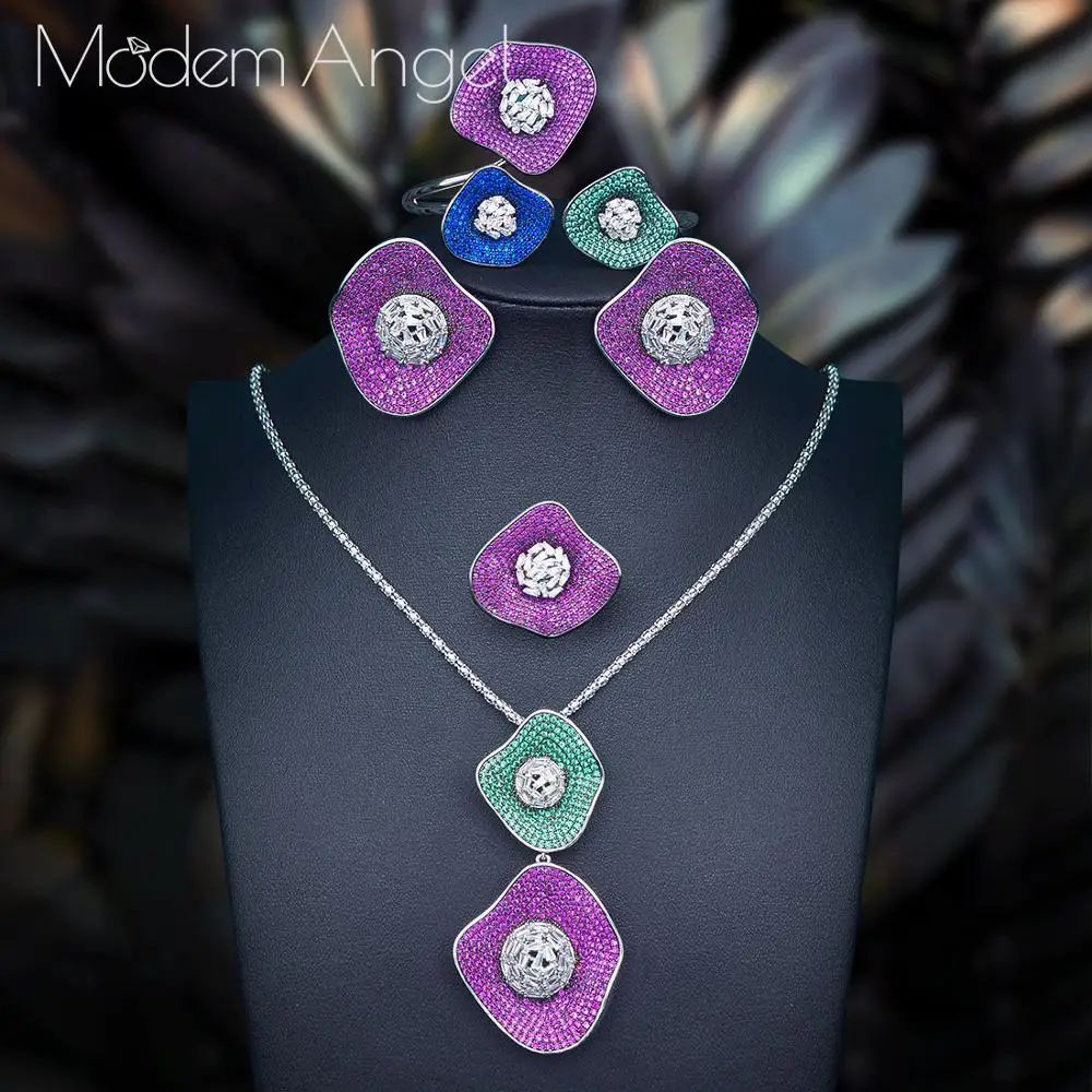 ModemAngel Роскошные Gemoetric цветочное ожерелье из листьев Ювелирные наборы для женщин