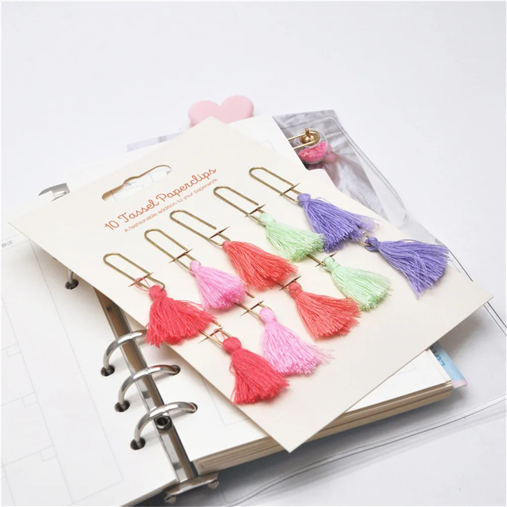 

10pcs Colorful Tassel Paper Clips Escolar Bookmarks Photo Memo Ticket Clip Stationery School Supplies Gifts