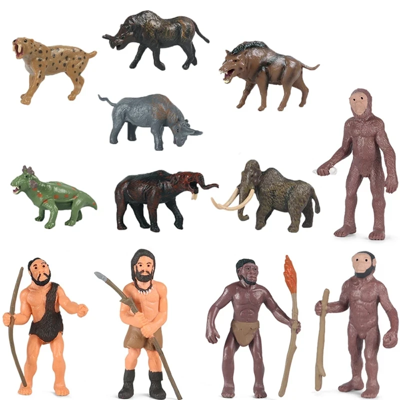 

New Ancient Animals Human Evolutionary History Displays Figurines Mammoth Australopithecus To Caveman Models Kid Educational Toy