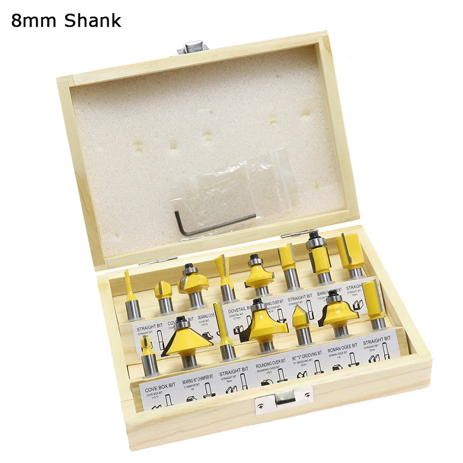 15pcs/Set 8mm Shank Woodworking Milling Cutters Carbide Router Bit For Wood Engraving Cutting Tools | Инструменты