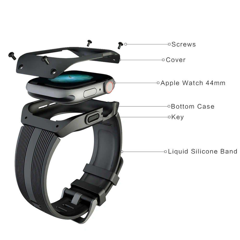 Силиконовый защитный чехол с ремешком для Apple Watch series 4 5 44 мм полная Рамка Защита