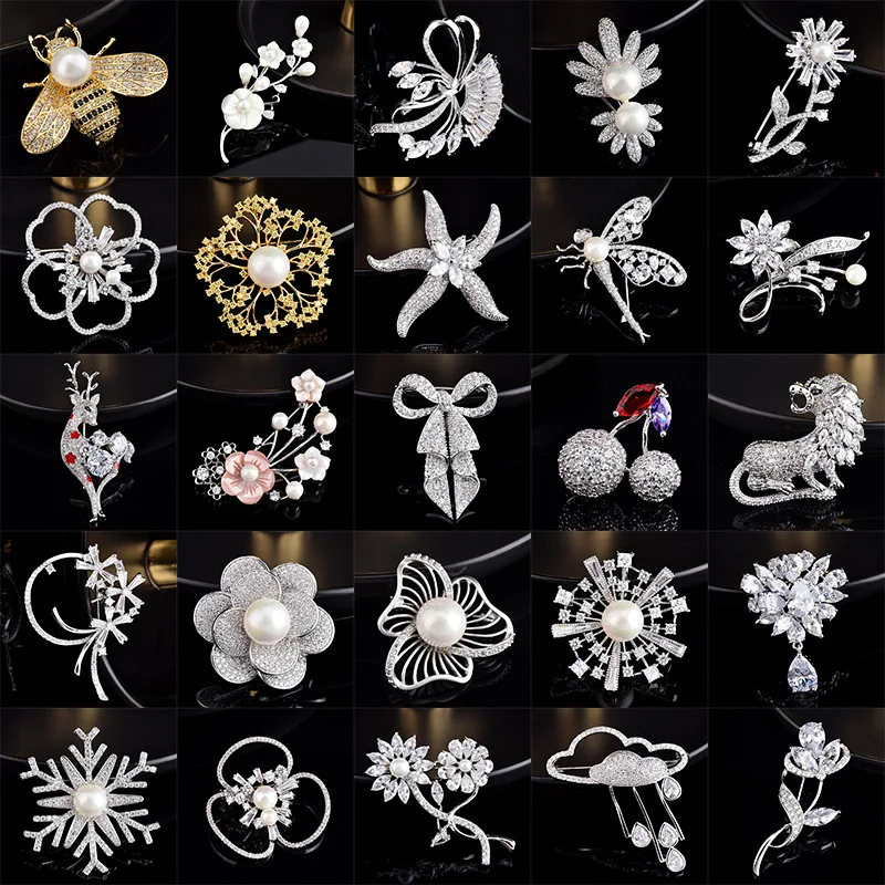 

Luxury Beautiful Crystal Flower Animal Bee Snowflake Brooches Pins Women Jewelry Broach Bouquet Pin Broche Femme Christmas Gift