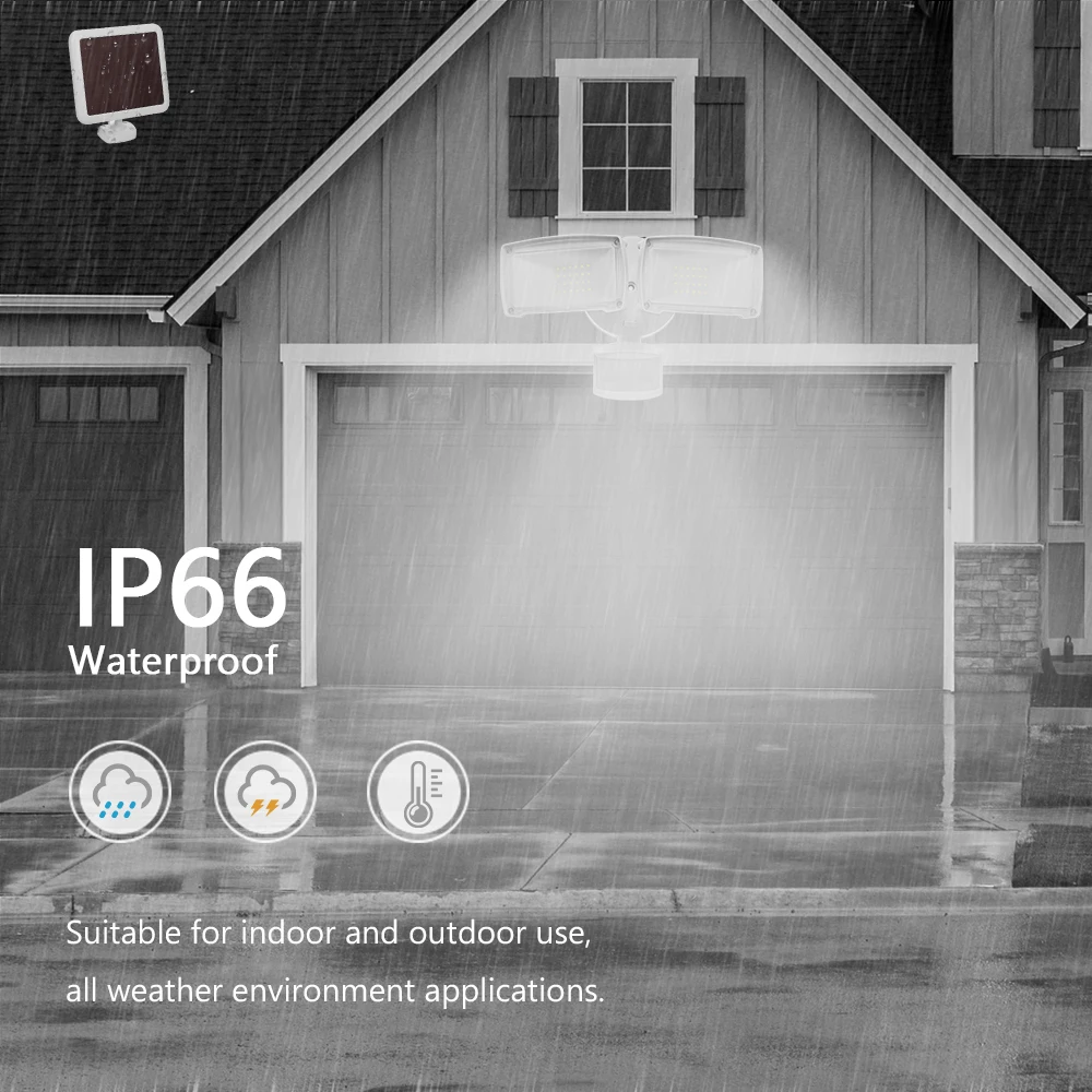 

Solar LED Security Lights Outdoor Floodlight Waterproof 2 Head Motion Sensor Flood Light 950LM 6500K for Garage, Porch,Yard