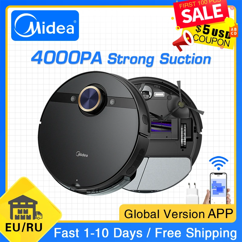 

New Midea M7 Pro Robot Vacuum Cleaner Home Sweeping 4000Pa Suction Cleaning Vibrating Mop Dust Collector Smart Planned Aspirator