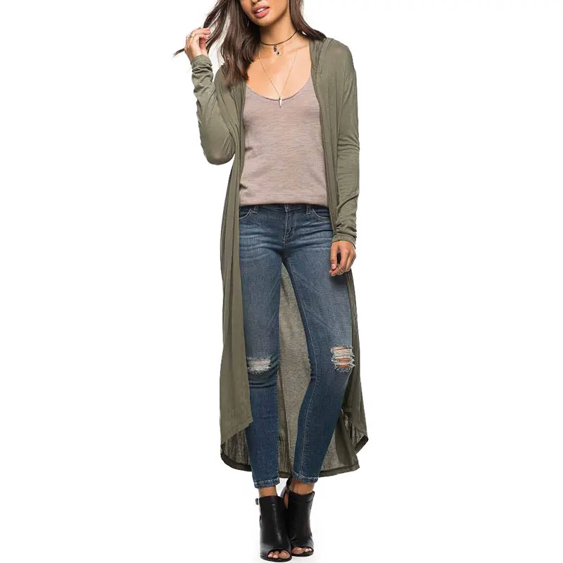 Женский Длинный Кардиган с длинным рукавом однотонный мягкий удобный уличный