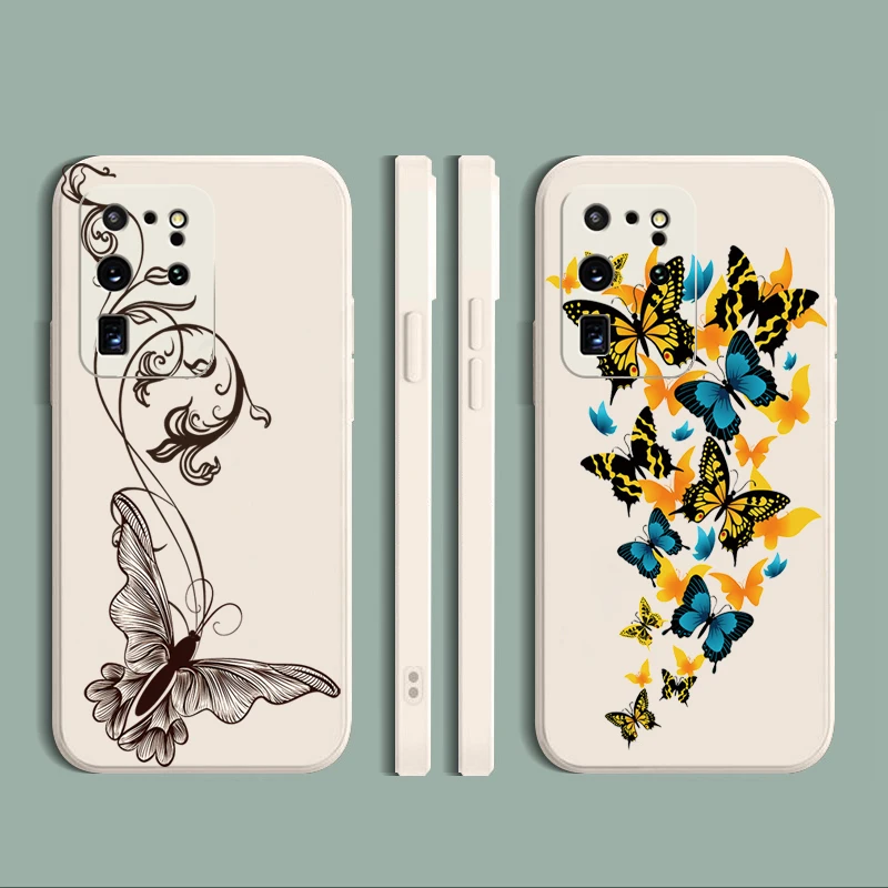 

For Samsung Galaxy S21 Ultra S20 FE S10 Plus Note 10 Painted Butterflies Case Straight Edge Soft Silicone Protective Cover Shell