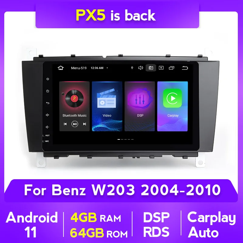 DSP 4 Гб 64 ГБ Android 11 автомобильный DVD радио GPS для Mercedes Benz C Class C55 / CLC W203 /CLK W209 /C