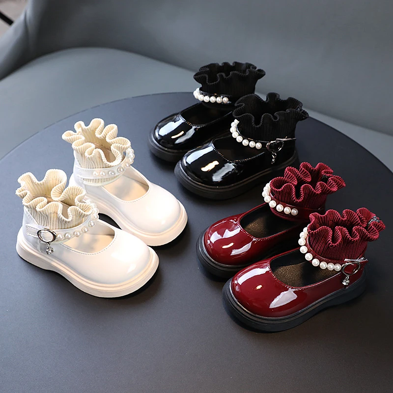 

Маленькие кожаные туфли с круглым носком для девочек, шерстяная эластичная обувь для выступлений