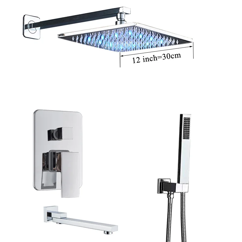 12inch Shower Set B Смеситель для ванной комнаты, Хромированный Светодиодный дождевой кран-смеситель для ванной и душа, потолочный смеситель для ванны и душа, кран для ванной комнаты, смеситель для душа - Цвет: 12inch Shower Set B