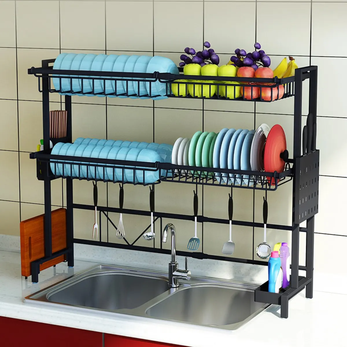 

1/2Tier Multi-use Stainless Steel Dishes Rack Dual Sink Drain Rack Adjustable Kitchen Oragnizer Rack Dish Shelf Sink Drying Rack