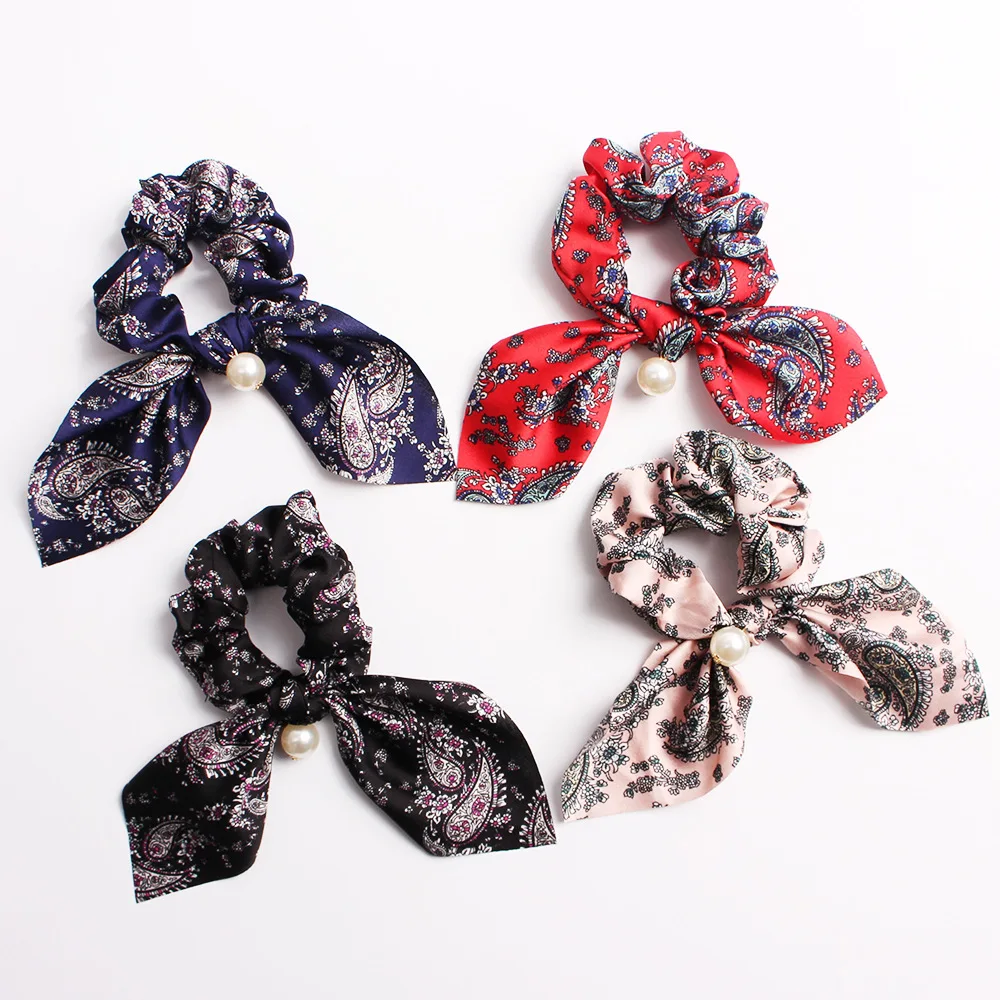 

1pc Fashion summer Ponytail Scarf Elastic Hair Rope for Women Hair Bow Ties Scrunchies Hair Bands Flower Print Ribbon Hairbands