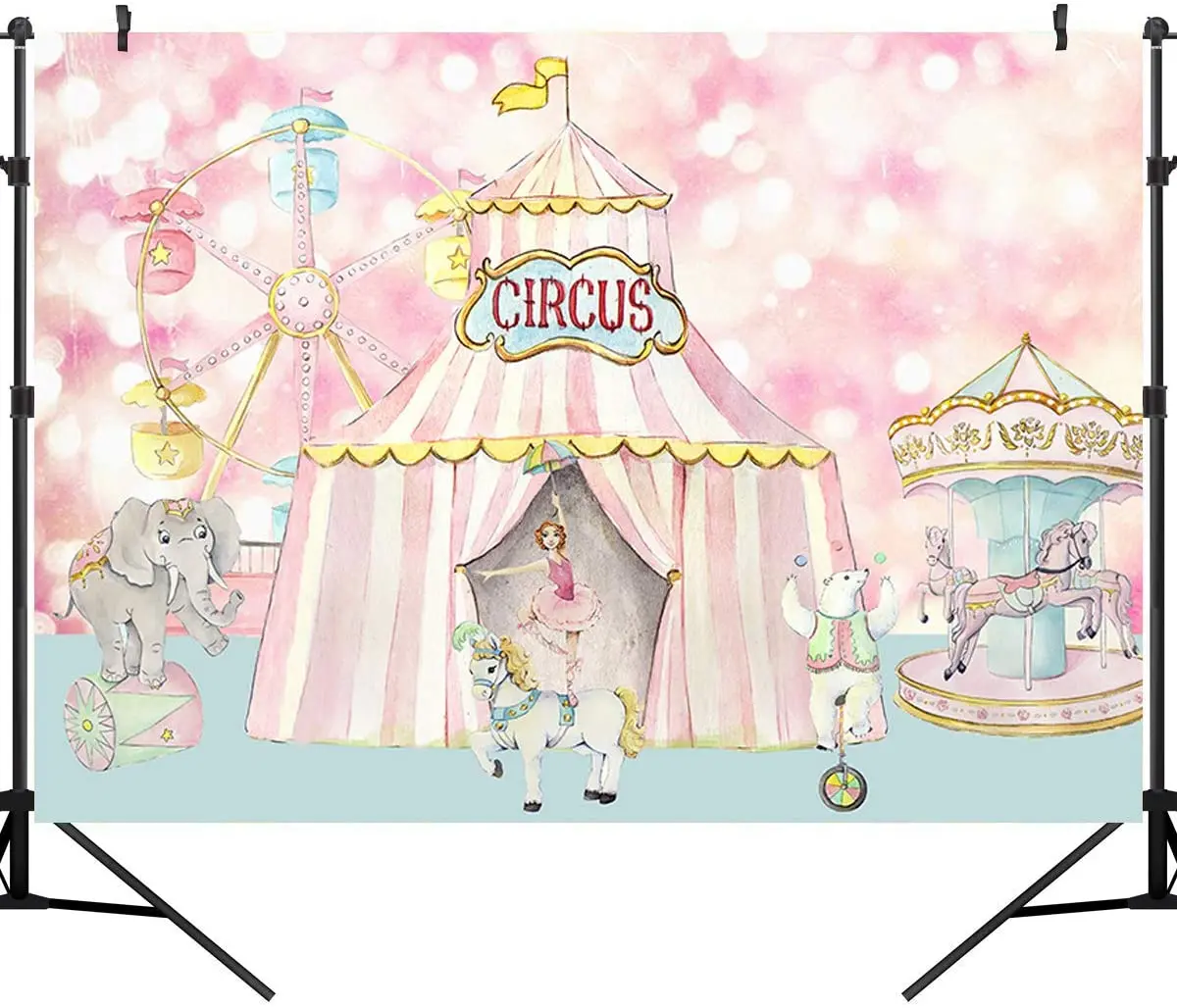 Pastel Pink Circus Carnival Carousel Big Tent Girls Baby Shower 1st Birthday Party Banner Decorations Dessert Candy Cake Table | Дом и сад