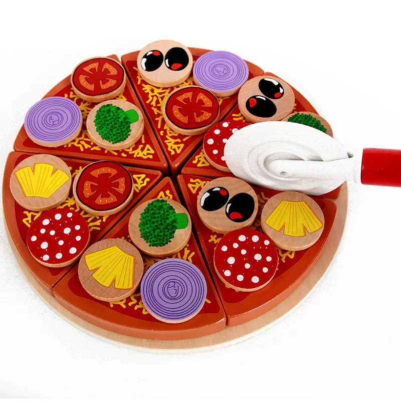 

Wooden Pizza Toy Food Cooking Simulation Tableware Children's Kitchen With Tableware Pretend To Play With Toys Fruits Vegetables