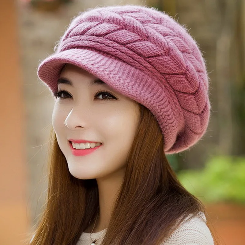 

Woman Bright Wool Hat Arrow Hats Increase Down Thickening Duck Tongue Knitting Wool Hat