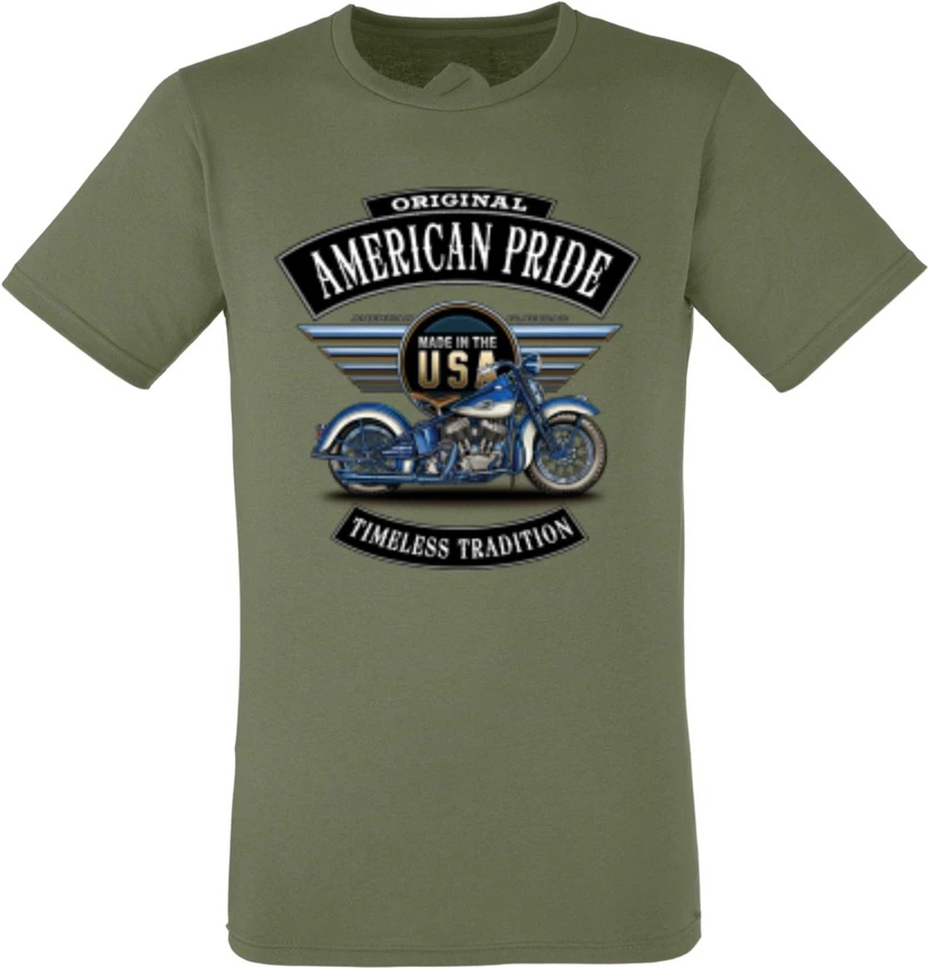 Camiseta En Verde Con Un Moto Chopper Y Antiguo Escena Escuela Modelo Azul крутая футболка|Мужские футболки| |