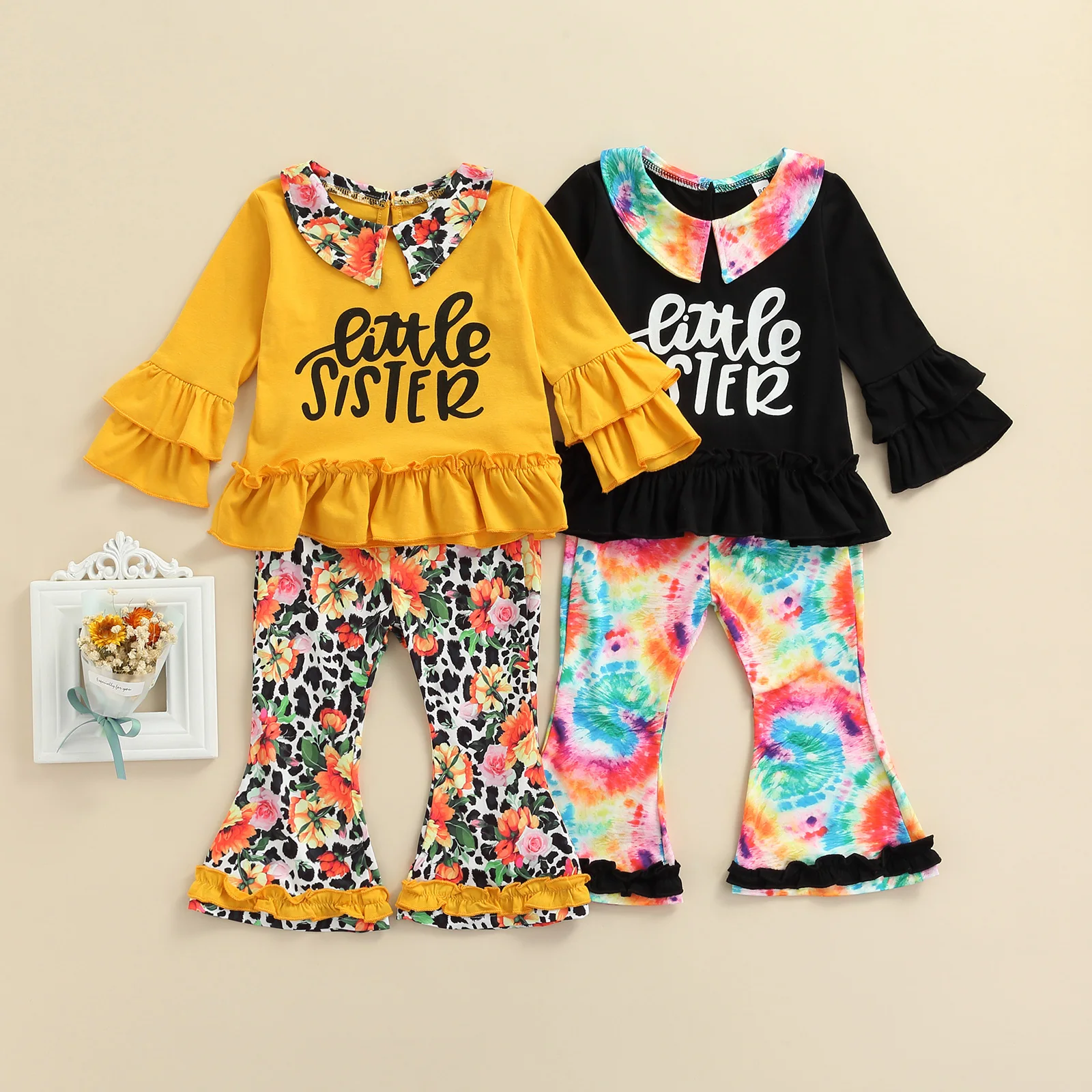 

Lioraitiin 0-5Years Toddler Baby Girl 2Pcs Autumn Clothing Set Long Sleeve Letter Printed Top Shirt Long Pants 2Styles