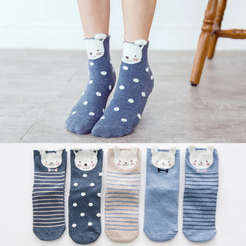 

5 Pairs/Lot Cute Women Socks Cartoon 3D Ears Cotton Funny Socks Girls Kawaii Animal Unicorn Cat Fox Socks Set