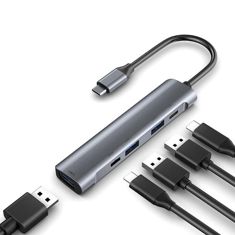 

Multi-Ports Type C USB Hub Five-In-One with 3 USB Interface Two USB-C Type C Port Docking Station 60W PD Charger