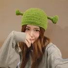 Балаклава унисекс, шапочки монстра, шерстяная зимняя вязаная шапка, шапки, зеленая забавная Шапочка для вечерние, шапочки для женщин и мужчин M078