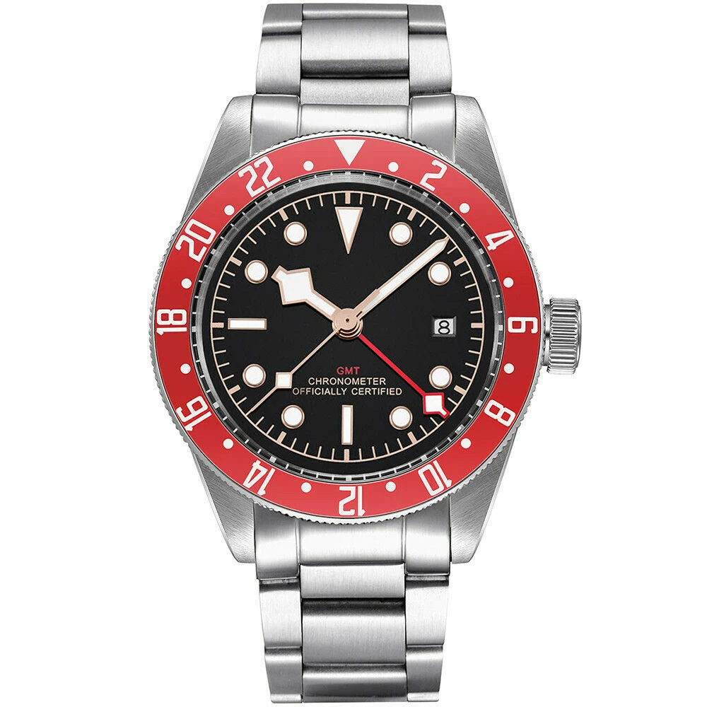 Corgeut 41 мм черный стерильные циферблат Сталь ремешок Механические Сапфир Стекло GMT