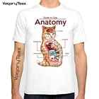 Футболка мужская с изображением кошки, милая уличная одежда с надписью Анатомия кошки, забавная Повседневная рубашка с коротким рукавом, белая, на лето
