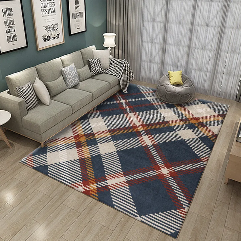 

New Arrival Nordic Geometric Printed Carpet Bedroom Bedside Sofa Floor Rug Hall Decor Soft Area Carpets Curve Plaid Large Rugs