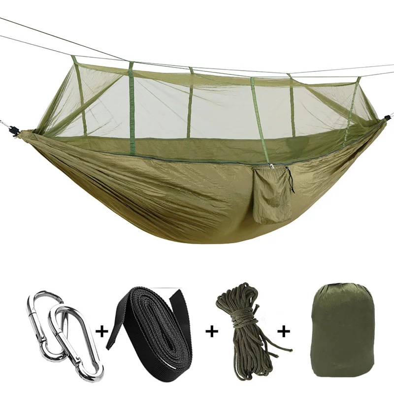

2 Person Portable Outdoor Camping Hammock with Mosquito Net High Strength Parachute Fabric Hanging Bed Hunting Sleeping Swing