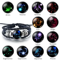 12 zodiac signs constellation charm bracelet mens and womens fashion multi layer woven leather couple bracelet accessories