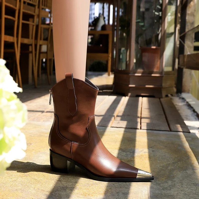 

Женские ковбойские ботинки до середины икры, черные ботинки из искусственной кожи в стиле ретро, рабочая винтажная повседневная обувь-Оксф...