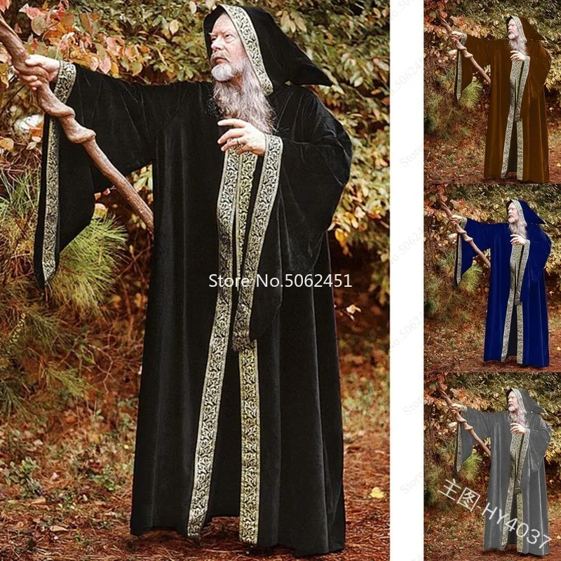 Средневековый Ренессанс Для мужчин женщин монах маг халат веревка капотом