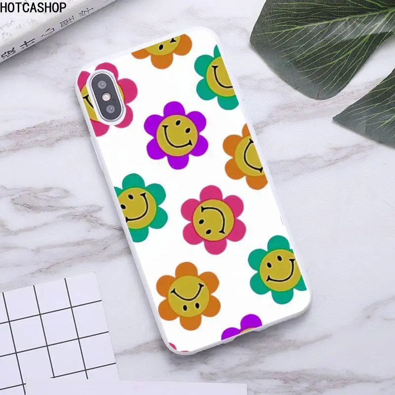 

Smiley Flowers Happy Floral Phone Case for iPhone 11 Pro Max X XR XS 8 7 6s Plus Candy white Silicone Cases